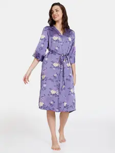 Zivame Women Purple Printed Nightdress