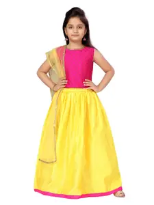 Aarika Girls Yellow & Pink Printed Lehenga Choli  With Dupatta