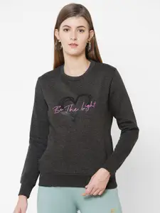 Sweet Dreams Women Charcoal Printed Fleece Sweatshirt