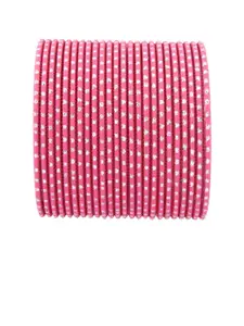 Efulgenz Pink & Silver-Toned Set Of 24 Embellished Bangles
