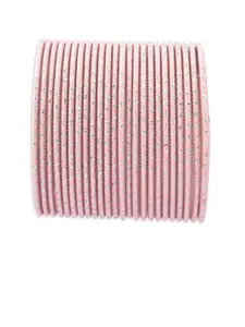 Efulgenz Pink & Silver-Toned Set Of 24 Embellished Bangles