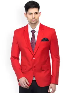FAVOROSKI Red Slim Fit Woollen Single-Breasted Formal Blazer