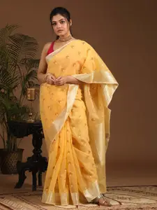 Indethnic Yellow & Gold-Toned Ethnic Motifs Zari Art Silk Banarasi Saree