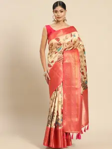 Silk Land Kalamkari Kanjeewaram Art Silk Zari Woven Digital Print saree