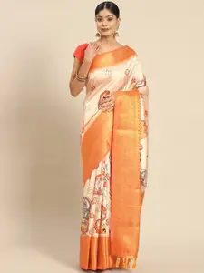 Silk Land Kalamkari Kanjeewaram Art Silk Zari Woven Digital Print saree