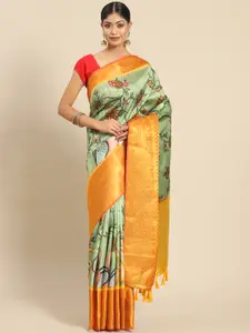 Silk Land Kalamkari Kanjeewaram Art Silk Zari Woven Digital Print saree