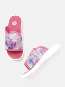 YK Girls Woven Design & Floral Printed Open Toe Flats