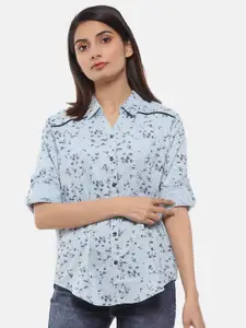 V-Mart Women Blue Classic Floral Printed Cotton Casual Shirt
