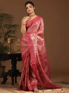 Indethnic Pink & Gold-Toned Ethnic Motifs Zari Art Silk Banarasi Saree
