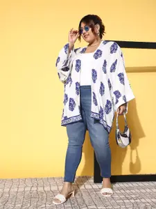 Berrylush Curve Women Plus Size Ethnic Print Open Front Shrug