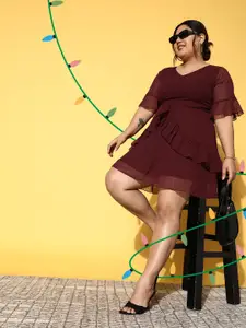 Berrylush Curve Maroon A-Line Dress