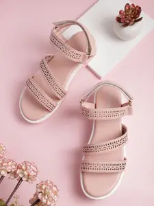 DressBerry Women Textured Open Toe Flats with Laser Cuts