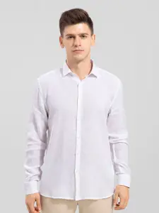 Snitch Men White Slim Fit Linen Casual Shirt