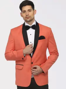 FAVOROSKI Men Orange Slim-Fit Single-Breasted Tuxedo Blazer