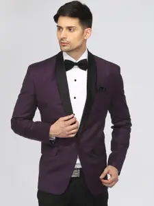 FAVOROSKI Men Purple Solid Slim Fit Single-Breasted Tuxedo Blazer