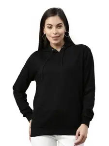 macmerise Women Black Hooded Cotton Sweatshirt