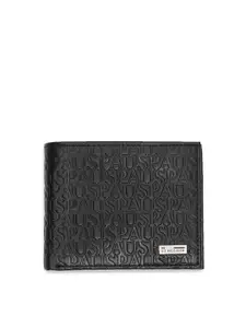 U.S. Polo Assn. U S Polo Assn Men Black Typography Textured Leather Two Fold Wallet