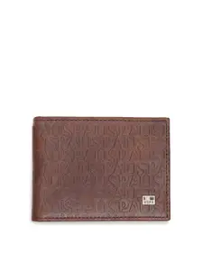 U.S. Polo Assn. U S Polo Assn Men Tan Typography Textured Leather Two Fold Wallet