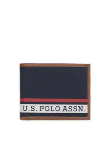 U.S. Polo Assn. U S Polo Assn Men Navy Blue & White Printed Leather Two Fold Wallet