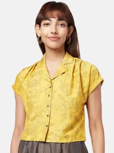 AKKRITI BY PANTALOONS Mustard Floral Extended Sleeves Shirt Style Top