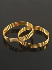 Jewar Mandi Set Of 2 Gold-Plated Designed Bangles