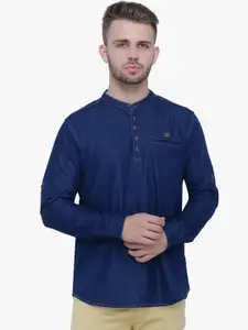 Kuons Avenue Men Blue Thread Work Indigo Denim Kurta