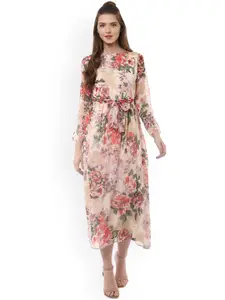 StyleStone Women Beige Floral Casual Midi Dress
