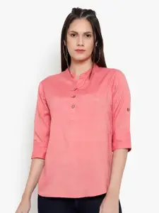 Indietoga Pink Mandarin Collar Pure Cotton Shirt Style Top