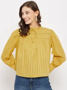 Madame Mustard Yellow Striped Tie-Up Neck Top