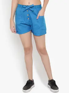Indietoga Women Blue Cotton High-Rise Shorts