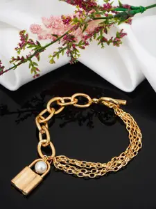 Ferosh Gold-Plated Layered Curb Lock Anklet
