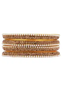 Efulgenz Classic Fashion 4-Pcs White & Gold-Plated Pearls Studded Bangle Set