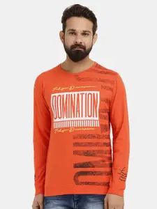 V-Mart Men Orange Typography Printed Cotton T-shirt