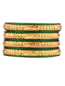 Efulgenz Set Of 4 Green & Gold-Plated Textured Bangles