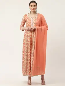 DIVYANK Orange Floral Satin Maxi Dress