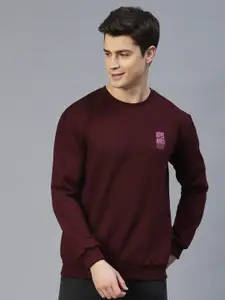 Rigo Men Maroon Printed Fleece Sweatshirt