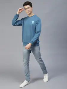 Rigo Men Blue Printed Fleece Sweatshirt