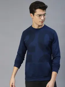 Rigo Men Blue Printed Fleece Sweatshirt