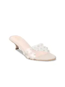 Metro Beige Embellished Kitten Heels