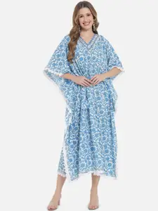 Meeranshi Blue Floral Kaftan Midi Dress