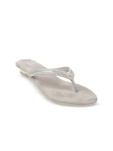 Metro Women Silver-Toned Embellished Open Toe Flats