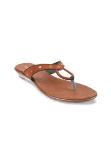 Mochi Women Brown T-Strap Flats