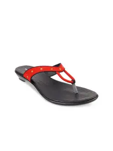 Mochi Women Red Colourblocked T-Strap Flats