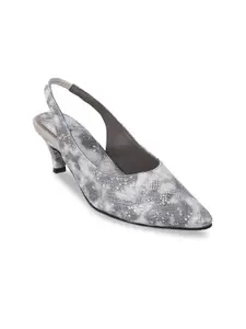 Mochi Grey & White Printed Kitten Pump Heels