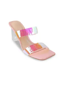 Mochi Pink & Transparent Printed Block Heels