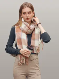 JC Collection Women Pink & Off White Checked Scarf