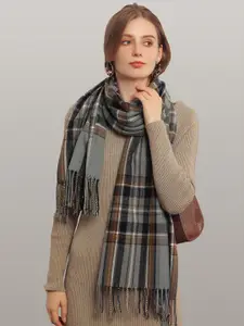 JC Collection Women Grey & Brown Checked Scarf