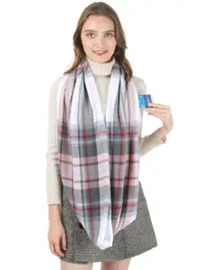 JC Collection Women White & Pink Checked Scarf