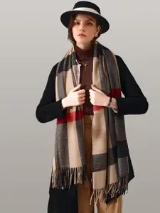 JC Collection Women Camel Brown & Beige Checked Scarf