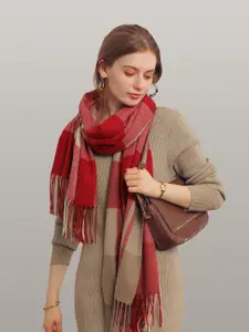 JC Collection Women Red & Off White Checked Scarf